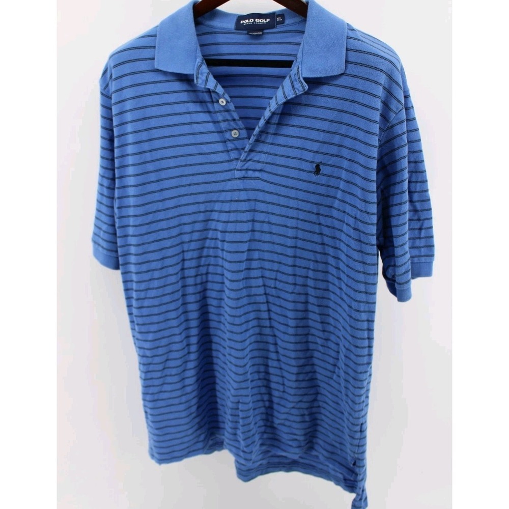 Polo Golf Ralph Lauren Polo Shirt Mens XL Blue Mesh‎ Black Stripe Pony